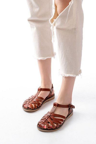 Aymood 205-02 K. Brown Orthopedic Genuine Leather Women's Sandals