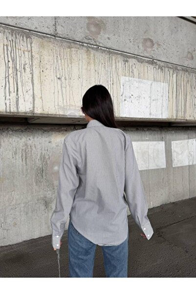 QBZ Brooch Detail Striped Shirt Oversize