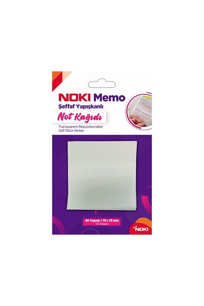 Noki Memo Adhesive Note Paper, Transparent, 50 Sheets, 75X75Mm, Durable
