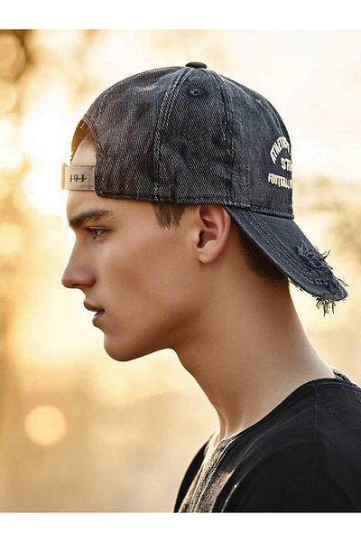LAGRANZE Unisex Denim Sports Hat with Ripped Detail