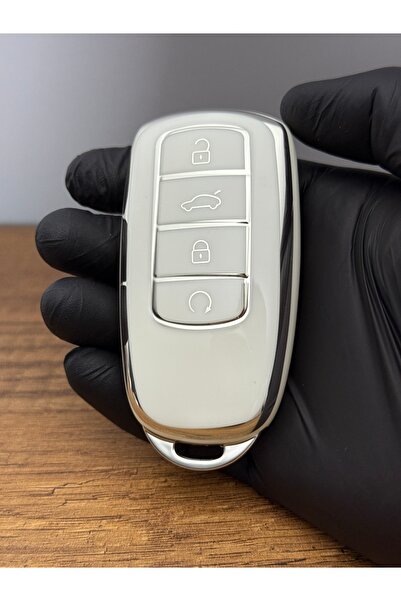 Mavi Keys Husă de protecție pentru telecomandă din silicon cu 3 butoane compatibilă cu Chery Tiggo 8 Plus – Culoare alb argintiu