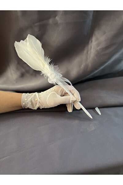 Limelia Beyaz Tüylü Nikah Kalemi – Magnet, Hediyelik, Süs Aksesuarı – Magnet,...