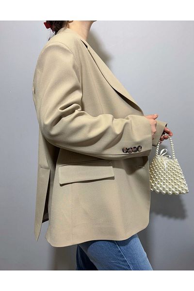 BEYBACO Oversize Cut Double Slit Lined Blazer Jacket - Blazer Jacket - Oversize Jacket