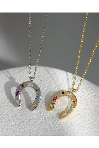 sirius jewelry 925 Ayar Gümüş Taşlı Şans Nalı Kolye