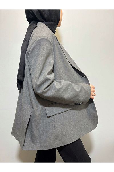 BEYBACO Oversize Cut Double Slit Lined Blazer Jacket - Blazer Jacket - Oversize Jacket