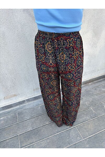hoaryage Ethnic Patterned 100% Cotton Viscose Pants with Elastic Waist