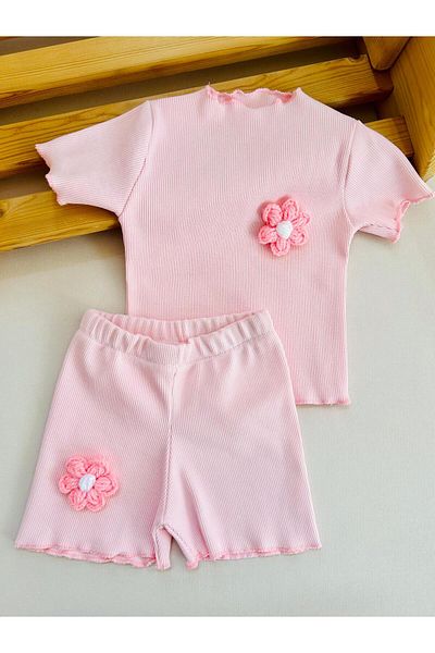 eymwes Baby Girl and Child Floral Detailed Summer Shorts Bottom Top Set