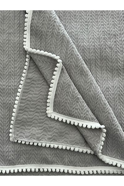 Zeren Home Cotton Knitted Pattern Pompom Detailed Baby Pique 80X115Cm