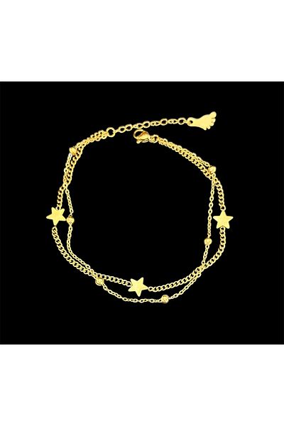 lolajewelry Luxury Steel Gold Color Dorika Steel Anklet with Chain and Stars