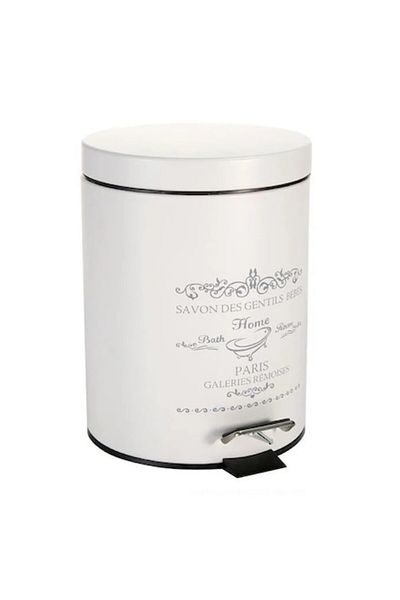 BREZIUM Metal trash can with handle and pedal, 5L, embossed design, detachable bucket, BREZIUM, White Nature