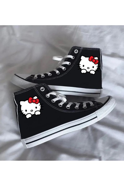 Halloween Hello Kitty Baskılı Siyah Bilekli Spor Ayakkabı Çocuk Sneaker