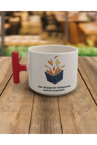 AYSAN ETİKET Aysan Label Mug Cup Colorful t Handle Red Porcelain