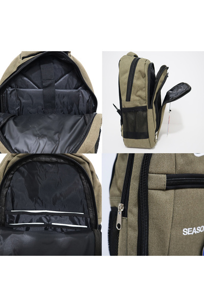 SEASONPOLO CLUB Canvas Fabric Backpack, School Bag, Travel Bag, Sports Bag, (Khaki)