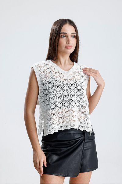 glztriko Women's Openwork Seasonal V-Neck Cotton Knitwear Sweater Glz037