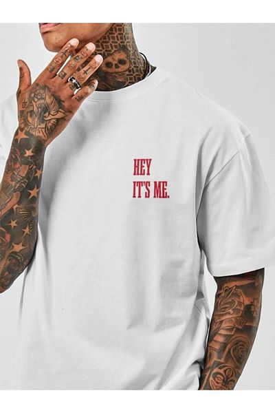 Pisa Art Мъжка тениска с щампа "Hey It's Me" - бяла, голям размер