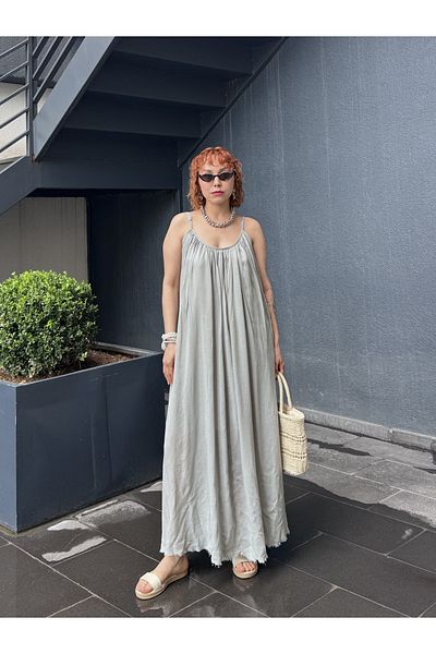 Bak'ap Rochie boemă Tril Tril de vară lungă Perry Premium Linen cu bretele reglabile