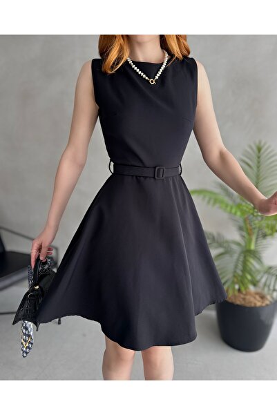 LB Laluna Butik Women's Belted Sleeveless Bell Dress