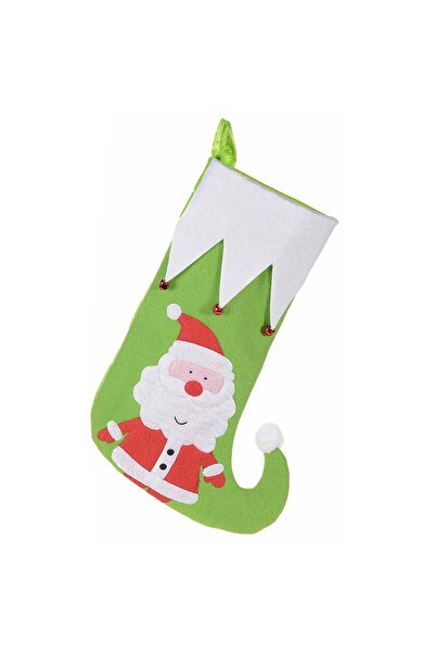 Decorer Ciorap decorativ Craciun verde alb rosu model Mos Craciun 27x40 cm