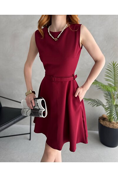 LB Laluna Butik Women's Belted Sleeveless Bell Dress