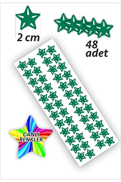 İstisna 48 Adet Yeşil Renk Yıldız Etiket 2 Cm Yıldız Temalı Sticker Seti