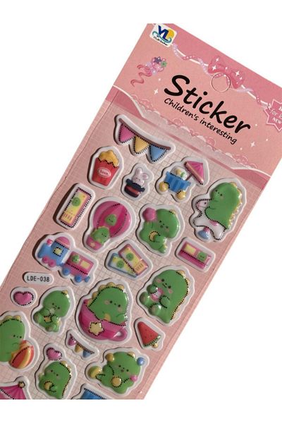 Pembe Pasaj Dinosaur Themed Sticker – Embossed 3D Sticker Label – Notebook Laptop Agenda Bullet Journal Sticker