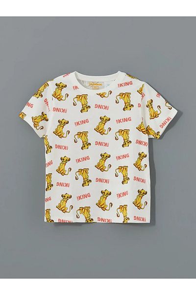 LC Waikiki Lcw Kids Ecru Lion King Printed Boys Shorts Pajamas Suit