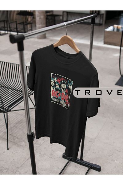 Pisa Art Унисекс тениска за жени и мъже Acdc - Ac/dc Rock'n Roll Metal, 100% памучен принт, черно-бяла