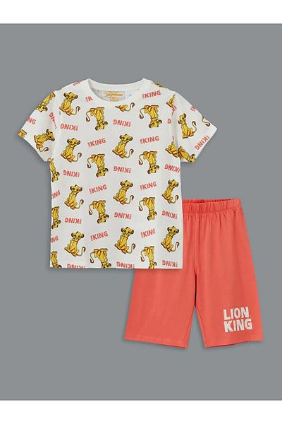 LC Waikiki Lcw Kids Ecru Lion King Printed Boys Shorts Pajamas Suit