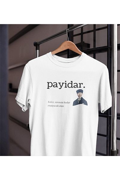 Pisa Art Унисекс тениска с черно-бял дизайн и щампа Atam Atatürk Payidar, 100% памук