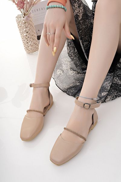 Modafırsat Women's Babet Beige Stylish Home Business Office Daily Sandals Shoes