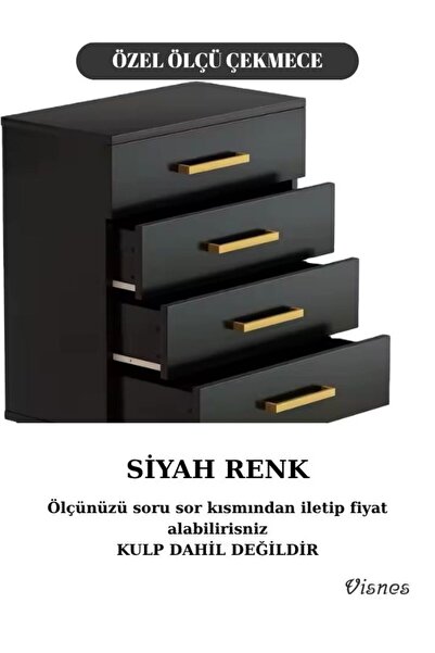 VISNES Özel Ölçü Dolap Çekmecesi Mutfak Çekmece Komodin Çekmece Siyah