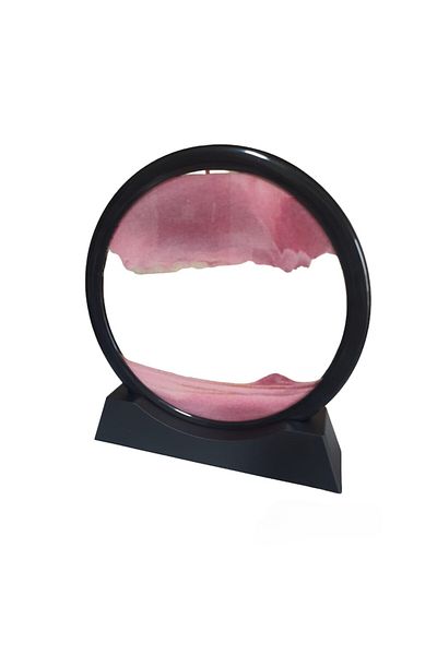 OEM Home decoration, hourglass desk, 3D glass/sand, 18X19.5 cm, pink/black