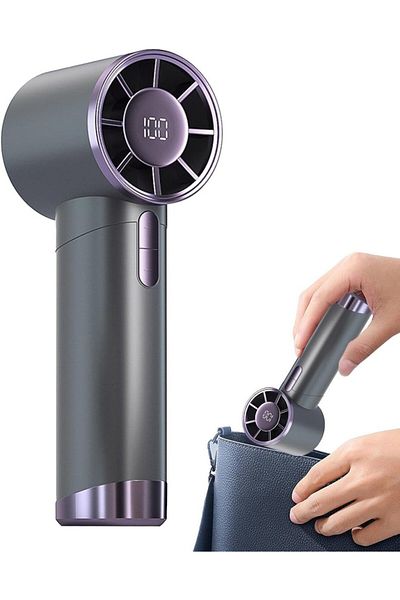 FOXMAG24 Mini portable fan, 3 speeds, LCD display, fast USB, ergonomic handle, anthracite gray