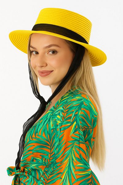 SUVE GOLD Connectable Straw Summer Beach Hat with Black Ribbon