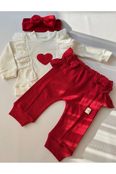 cayzen Heart Bottom Top Set and Bandana 3-Piece Baby Set – Soft Fabric, Cute Design