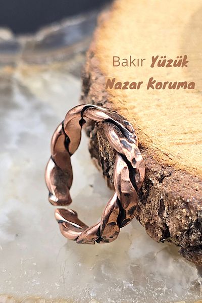 NBS Beautiful Naturel Stones Pure Copper Ring 100% – Adjustable Size – Handcrafted - for Men and Women