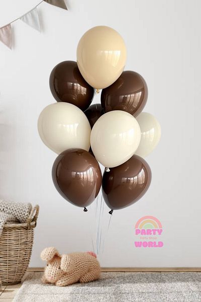 party world Brown Teddy Bear Foil Balloon with Bow Tie & Set of 10 Brown Tones Balloons