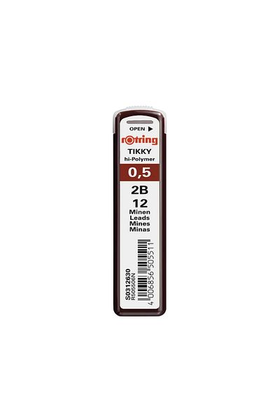 Rotring Min 0.5 mm 2B Pencil Tip, Black, Box of 12 Tips, High Polymer
