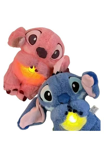 FOXMAG24 Set of 2 Interactive Toys Lilo & Stitch, Lights, Sounds, Breathes, Calming, 15cm, Blue/pink