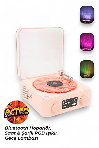 MATEO Retro Pikap Tasarımlı Bluetooth Hoparlör | Dijital Saatli & LED Işıklı & Gece Lambası