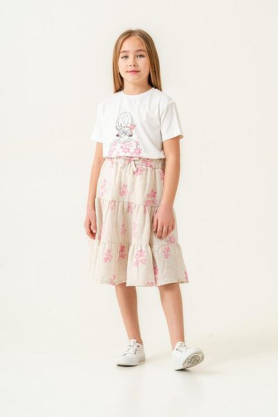 Magu Girls' Cotton Floral Patterned T-Shirt and Skirt Set