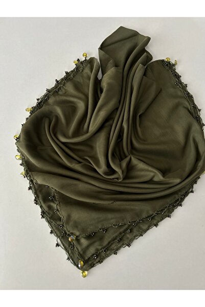 GÜNBATILI Χειροποίητο Χειροποίητο Μονόχρωμο Κασκόλ με Χάντρες Γράψιμο Υεμένης Προίκα Δώρο 100x100cm