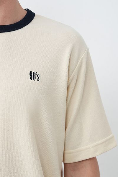 İLKCET MODA Ανδρικό μπλουζάκι με κέντημα Crew Neck Oversize της δεκαετίας του '90