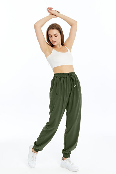 OXVİN Women's Baggy Parachute Fabric 3-Pocket Sweatpants with Hidden Zipper and Elastic Legs