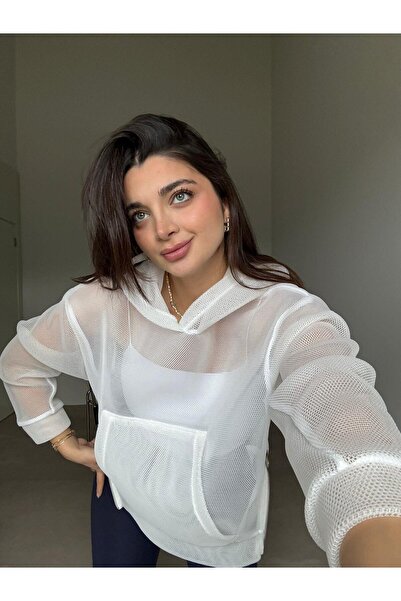 Bade Butik Λευκό φούτερ με λεπτομέρειες από διχτυωτό υλικό