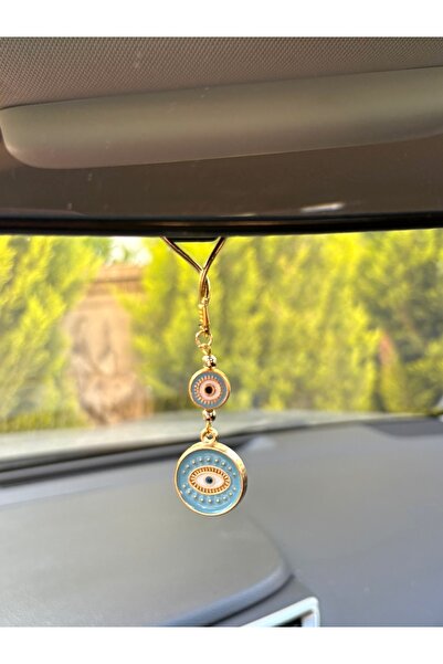 Azrua Ornament pentru oglindă auto din metal albastru deschis, rotund, cu măr...