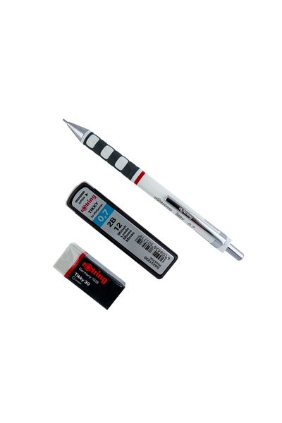 Rotring Tikky Versatil School Set, 0.7 Mm, White, with Eraser and Nib Gift