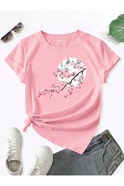 PALPİTO Γυναικείο μπλουζάκι με στάμπα με ροζ κερασιά