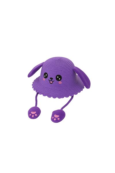 layfhex Children's Straw Beach Hat with Moving Ears Purple