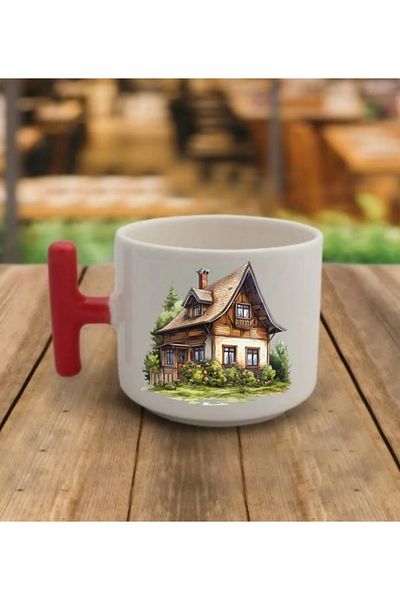 AYSAN ETİKET Aysan Label Mug Cup Color t Red Porcelain with Handle